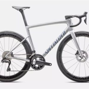 Specialized Tarmac Sl8 Pro-gloss Liquid Silver / Satin Blue Pearl Over Black Liquid Metal-bici da Strada